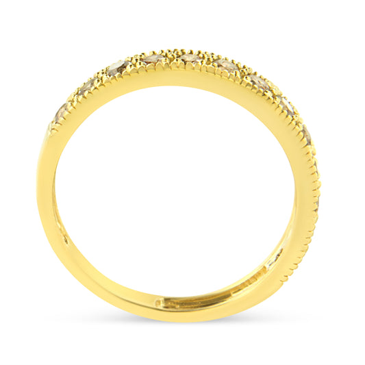 Anillo estilo banda IGI Certified de oro amarillo de 10K con diamantes de 1/2 quilate engarzados en garra con cuentas Milgrain (color J-K, claridad I2-I3) - Talla 7