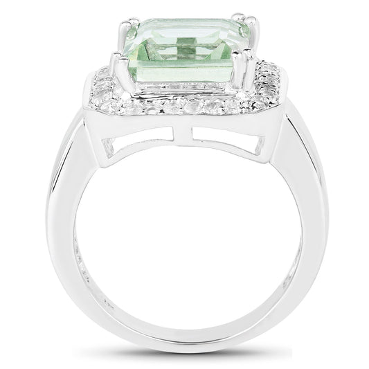 Anillo de plata de ley .925 con amatista verde genuina de 5.21 quilates y topacio blanco