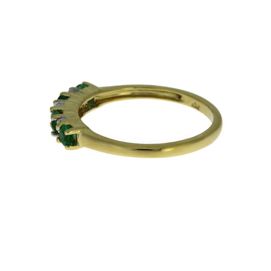 Anillos de banda de moda con diamantes esmeralda de oro amarillo de 10 quilates