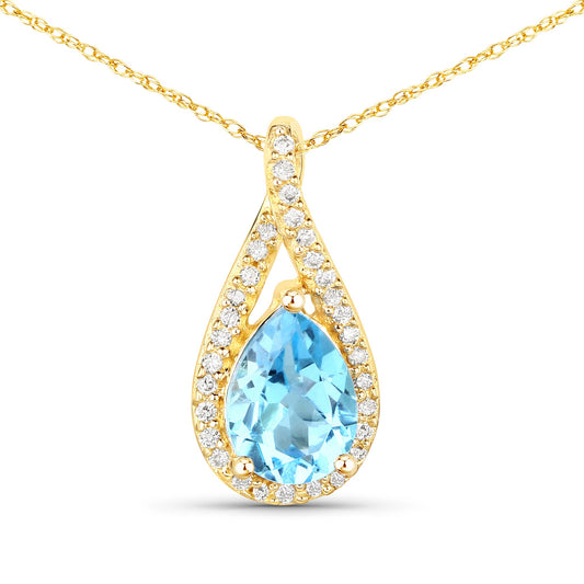 Colgante de topacio azul suizo auténtico de 0,89 quilates y diamante blanco en oro amarillo de 14 quilates