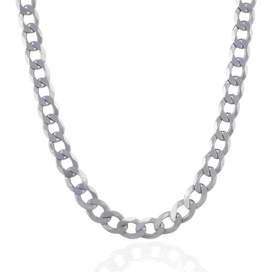 Cadena estilo barbada de plata de ley de 8,4 mm con baño de rodio