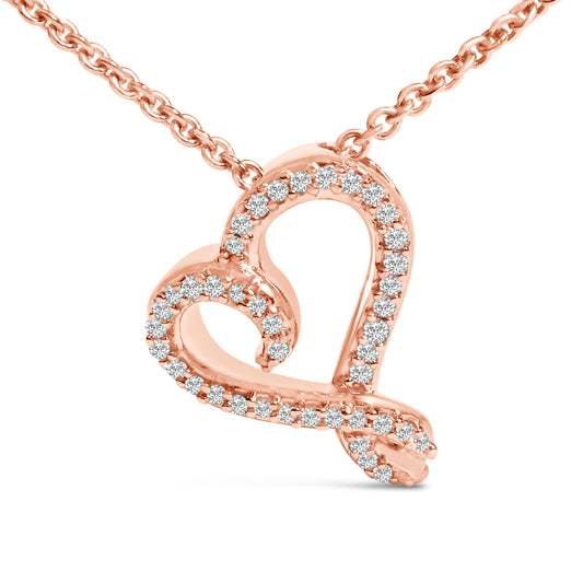 Collar con colgante de corazón abierto de plata chapada en oro rosa de 14 quilates con 1/10 quilates de diamante
