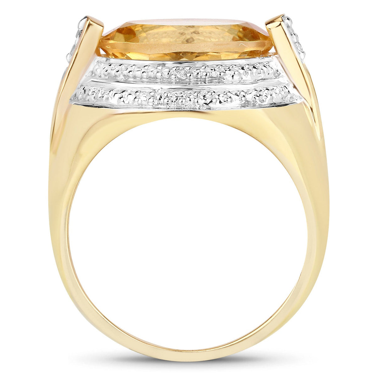 Anillo de Plata de ley .925 con Citrino Genuino de 4.56 Quilates y Diamante Blanco