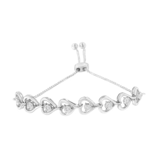 Pulsera bolo con corazón tejido de plata de ley y diamantes (0,1 qt en total, color H-I, claridad I2-I3)
