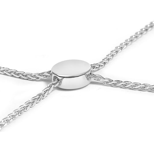 Pulsera ajustable tipo bolo con diseño de lazo y círculo con acentos de diamante en plata de ley .925