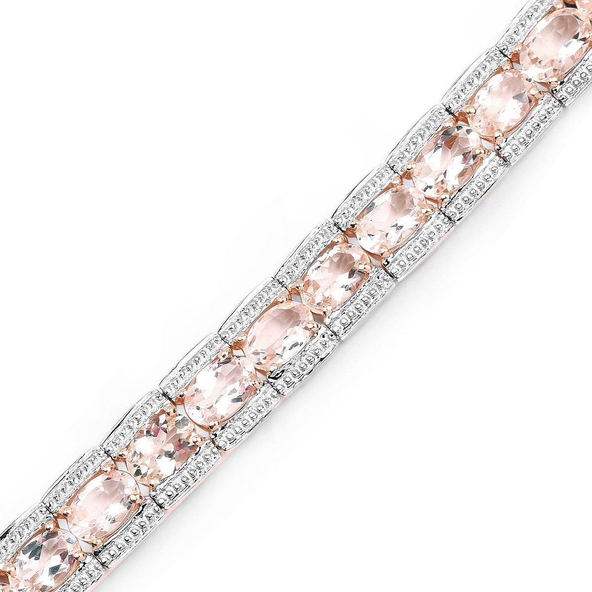 Pulsera de plata de ley .925 con morganita genuina de 11,60 quilates y baño de oro rosa de 18K
