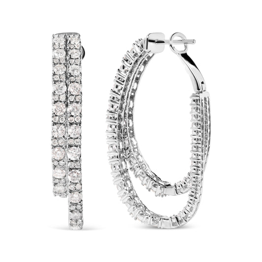 Pendientes de doble aro asimétricos con diamantes de 4,0 quilates en total, oro blanco de 14 quilates (color I-J, claridad I1-I2)