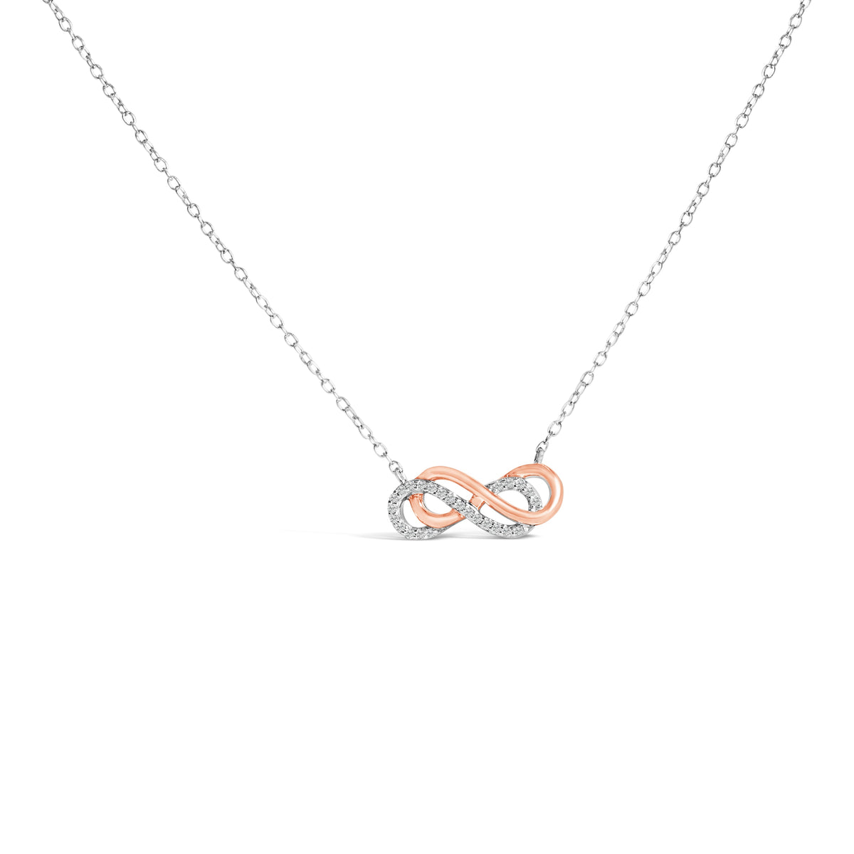 14K Rose Gold Plated Sterling Silver Diamond Accent Double Infinity Pendant Necklace