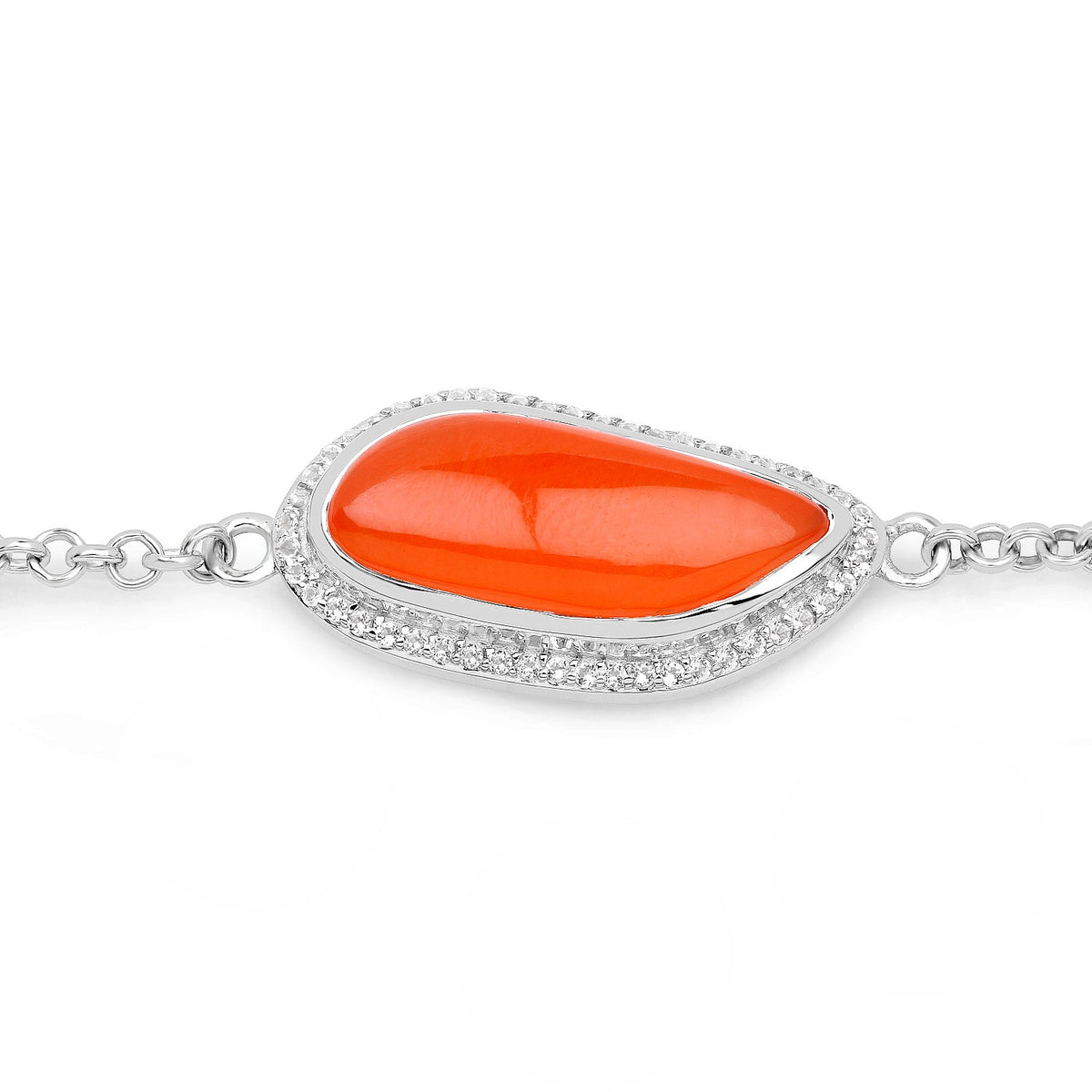Pulsera de plata de ley .925 con cornalina genuina y topacio blanco de 5,50 quilates