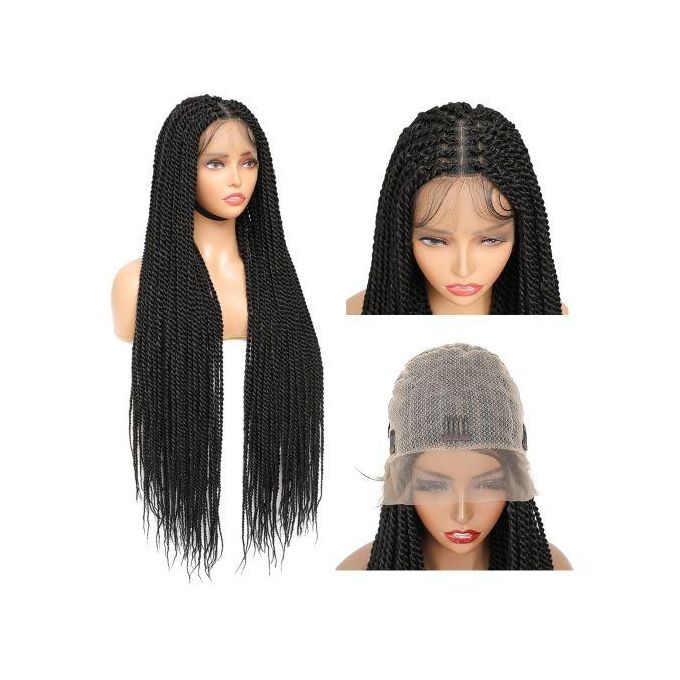 Box Braids Wig with Bangs | Full Lace Front | Twisted Knotless | Cornrow Accents | Synthetic Hair - Luxegan