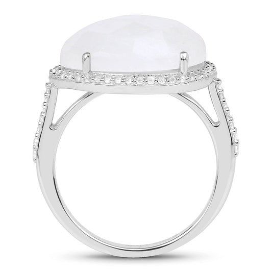 7.33 Carat Genuine White Rainbow Moonstone And White Topaz .925 Sterling Silver Ring
