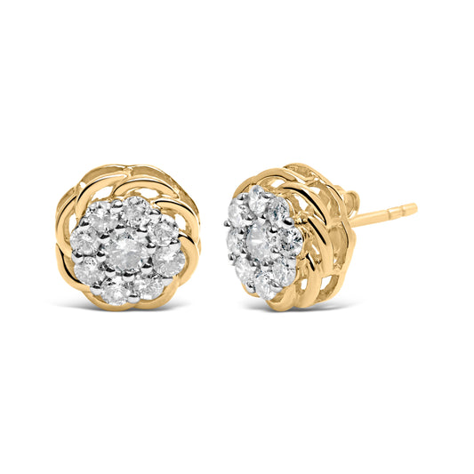 10K Yellow Gold Plated .925 Sterling Silver 1/2 Cttw Diamond Cluster Stud Earrings (J-K Color - view 2