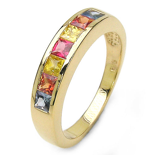 Anillo de plata de ley .925 chapado en oro amarillo de 14 quilates con zafiros multicolor genuinos de 1.26 quilates