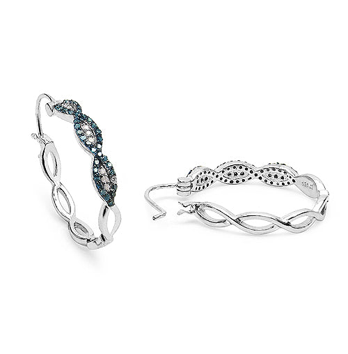 Pendientes de 0,52 quilates de diamante azul genuino y diamante blanco de plata de ley 925