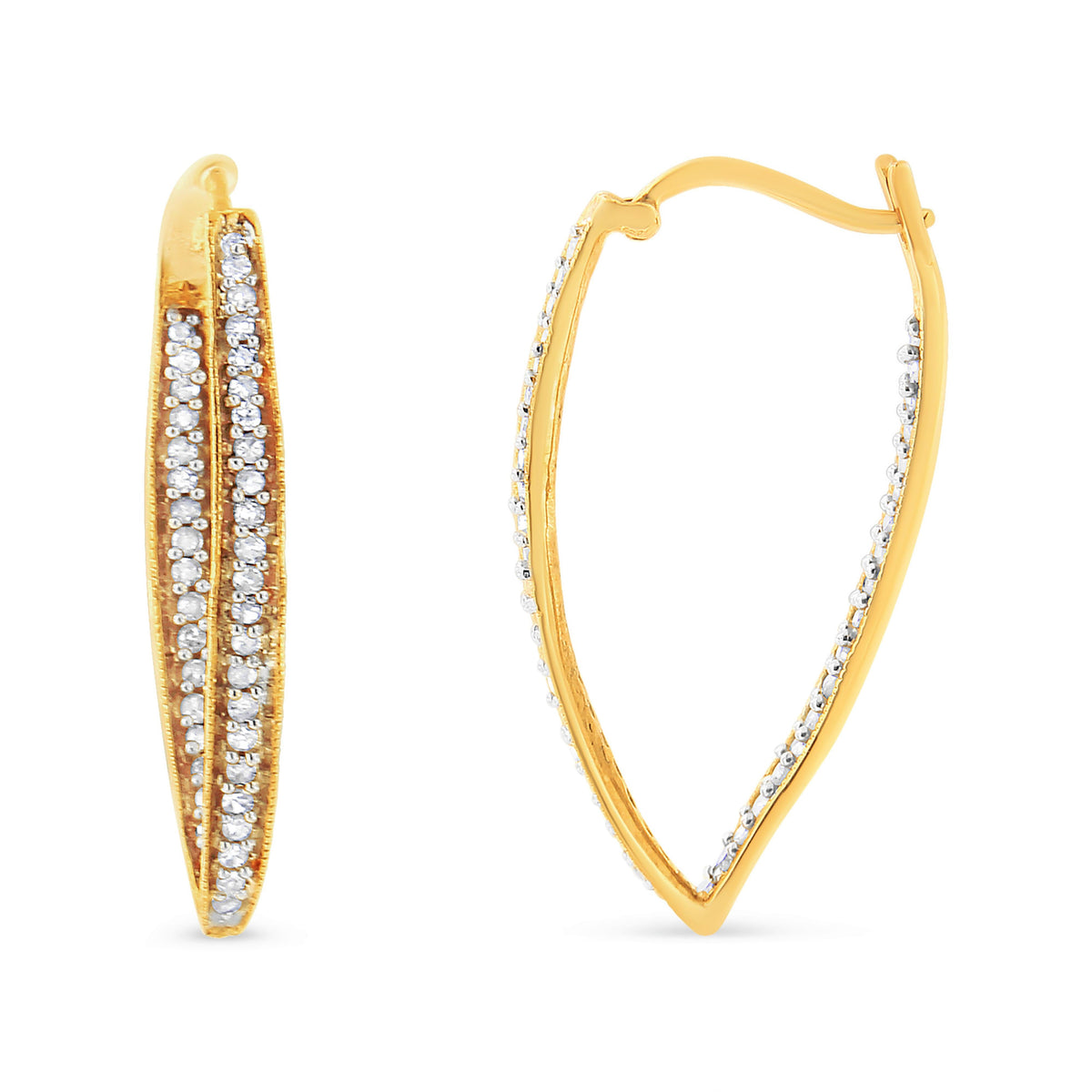 Pendientes de aro modernos de oro amarillo de 10 qt con diamantes redondos de 1/2 TCW (color I-J, claridad I2-I3)