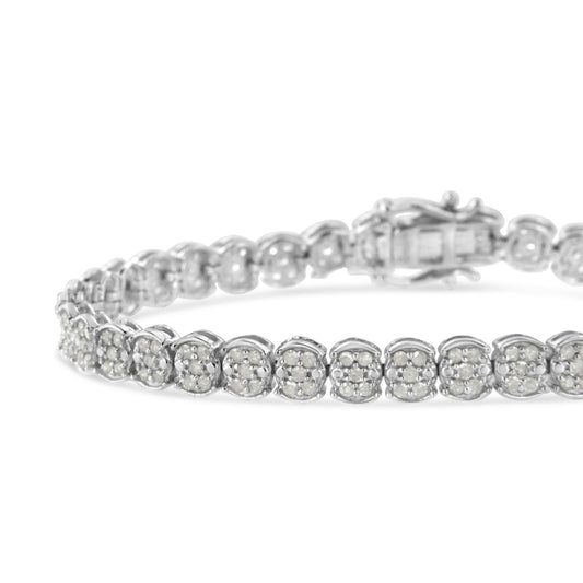 Pulsera de eslabones con diamantes en racimo de plata de ley .925 de 2,0 quilates (color I-J, claridad I2-I3) - Talla 7,25"