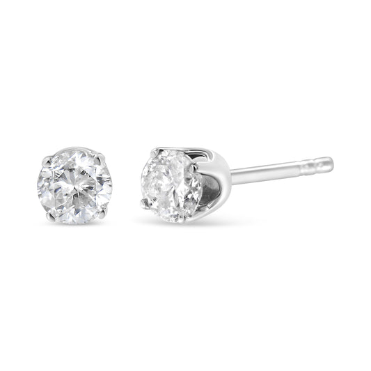 Pendientes de solitario de oro blanco de 14 quilates con diamantes redondos (1/2 quilates en total, color H-I, claridad SI1-SI2)