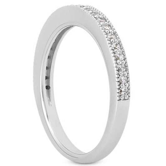 Anillo de boda con diamantes pavé y milgrana de oro blanco de 14k, mitad alrededor