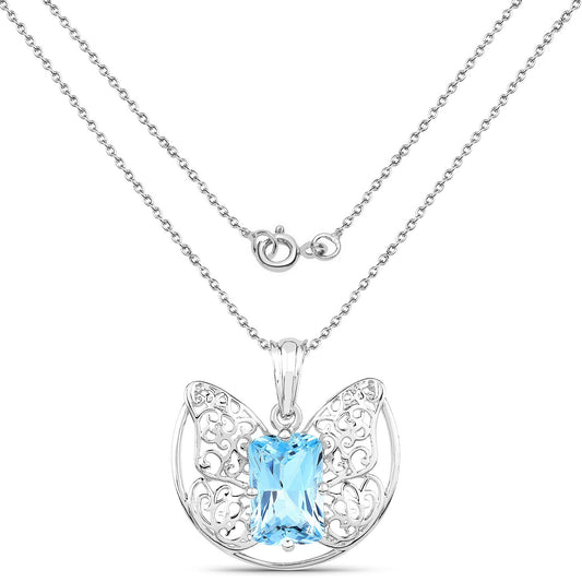 Colgante de plata de ley .925 con topacio azul suizo auténtico de 11,10 quilates