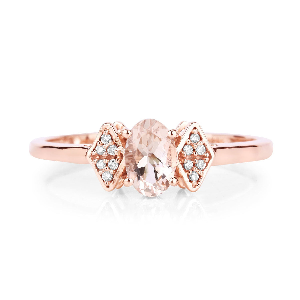 0.46 Carat Genuine Morganite and White Diamond 14K Rose Gold Ring