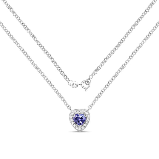 Collar de plata de ley .925 con tanzanita auténtica y topacio blanco de 0,55 quilates