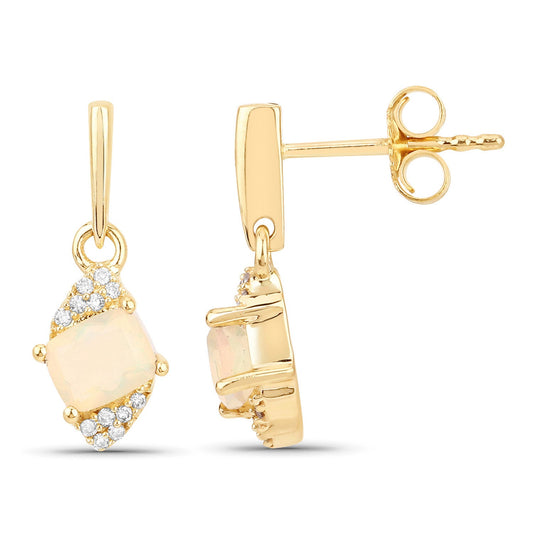 Pendientes de oro amarillo de 14 quilates con ópalo etíope genuino de 0,57 quilates y diamantes blancos