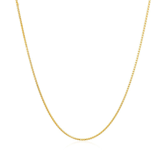 Cadena de espiga redonda con corte de diamante en oro amarillo de 14k de 0.6mm