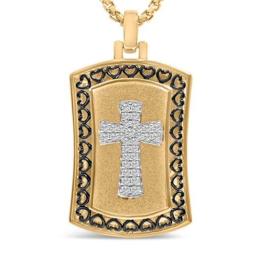 Collar con colgante de placa militar en cruz de oro amarillo de 14 quilates sobre plata de ley con 1/4 Cttw de diamantes
