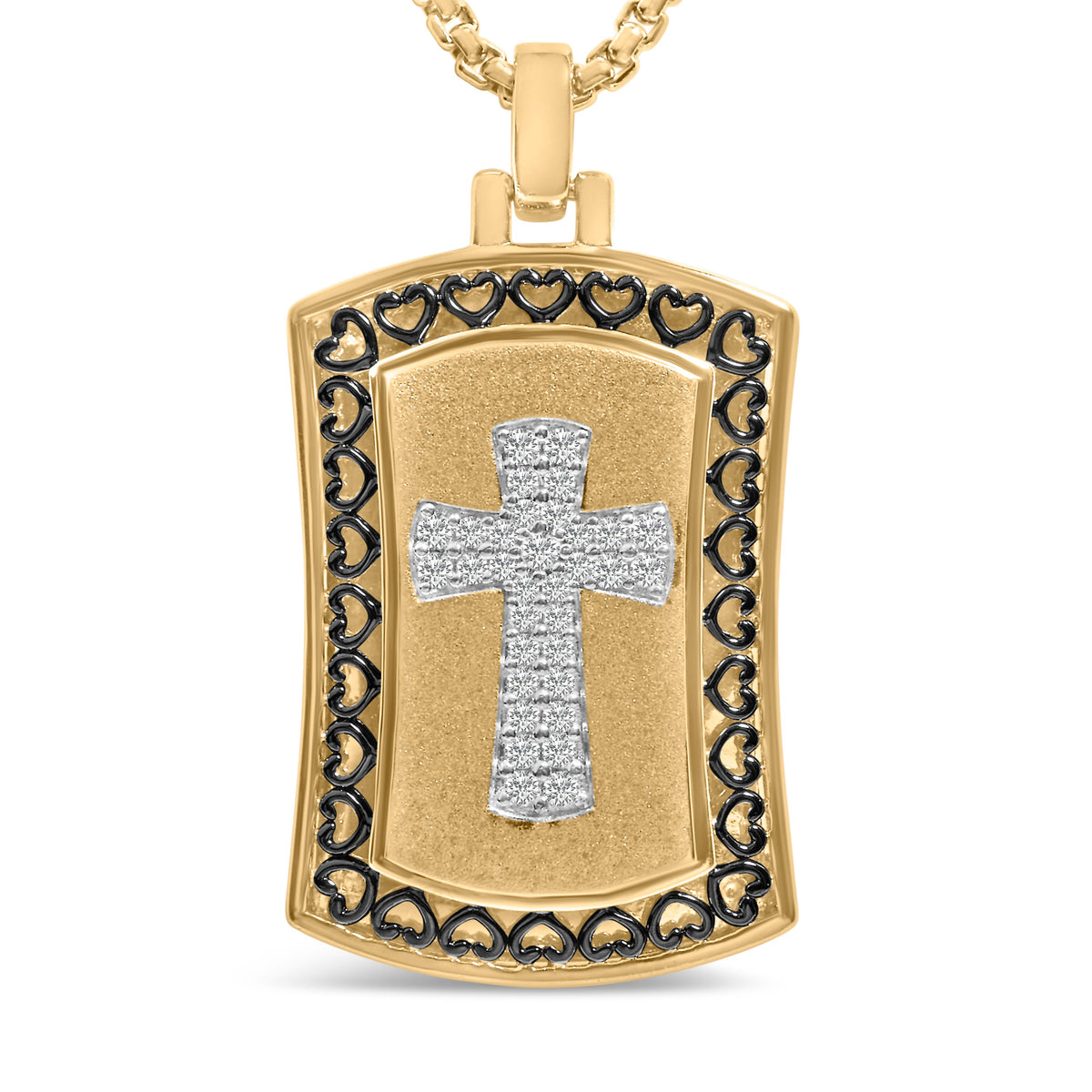 14K Yellow Gold Plated Sterling Silver 1/4 Cttw Diamond Cross Dog Tag Pendant Necklace