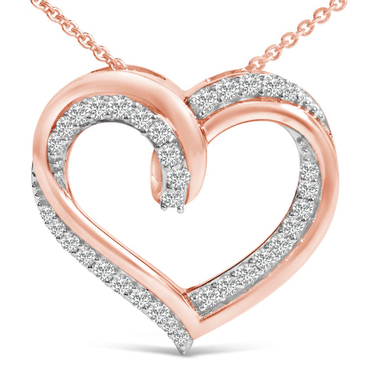 Collar con colgante de corazón abierto de oro rosa de 14K chapado en plata de ley con diamantes de 1/2 quilate