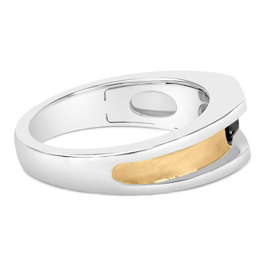 Anillo de banda de oro amarillo de 14 quilates con baño de plata esterlina y diamante negro de 1/2 quilate para hombre