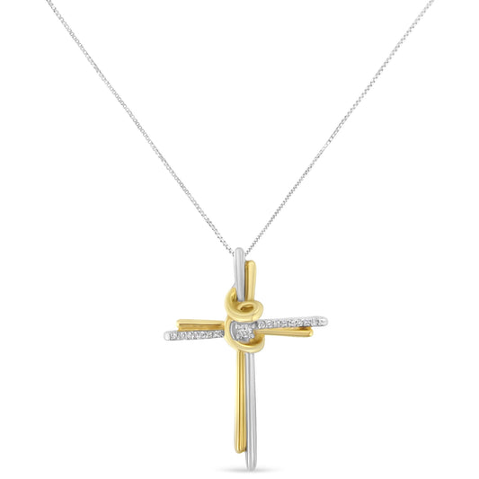Collar con colgante de cruz acentuado con diamantes de oro blanco y amarillo de 10K (color J-K, claridad I2-I3), 18"