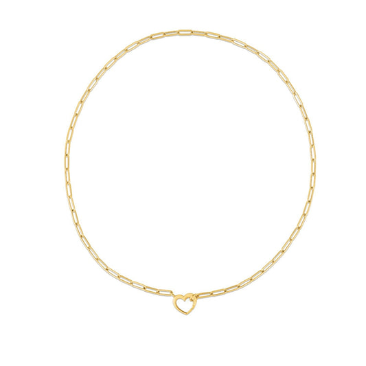 Collar de eslabones tipo clip de oro amarillo de 14k con elemento de corazón