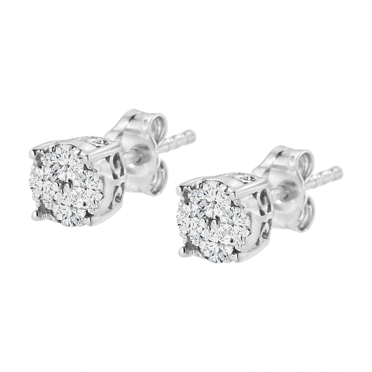 Pendientes de tuerca de plata esterlina .925 con diamantes redondos en engaste de garra de 1/2 quilate (color I-J, claridad I2-I3)