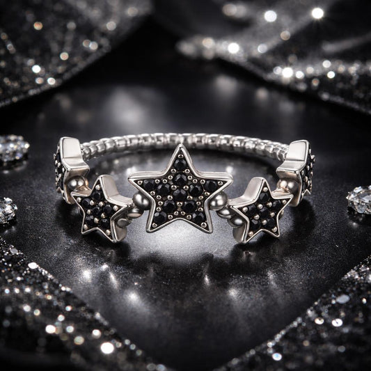 925 Sterling Silver Oxidized Rings with Pavé Setting CZ, Size 6.0 for Women