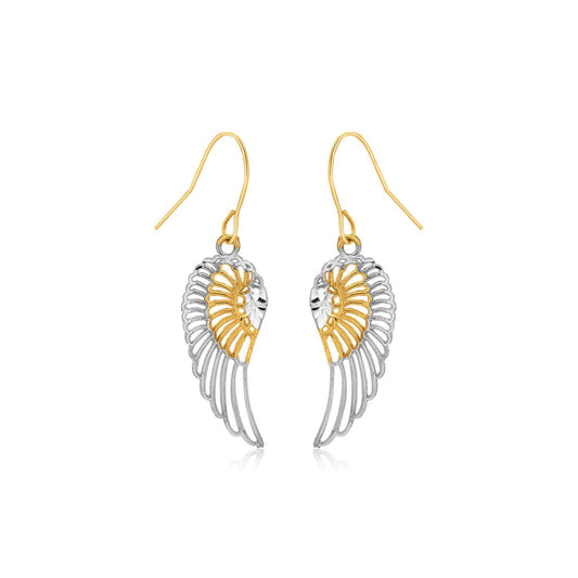 Two-Tone Wing Drop Earrings in 10K Gold - view 2