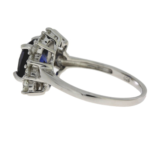 Anillo de zafiro y moissanita de plata esterlina