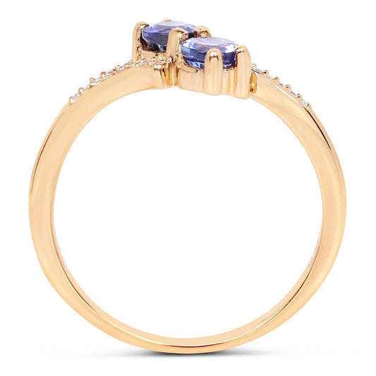 Anillo de oro amarillo de 14K con tanzanita genuina de 0,51 quilates y diamantes blancos
