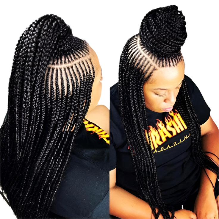 36" Knotless Twist Braided Wig | Side Part | Full Lace | Box Braids Style | Synthetic Hair | Black Women