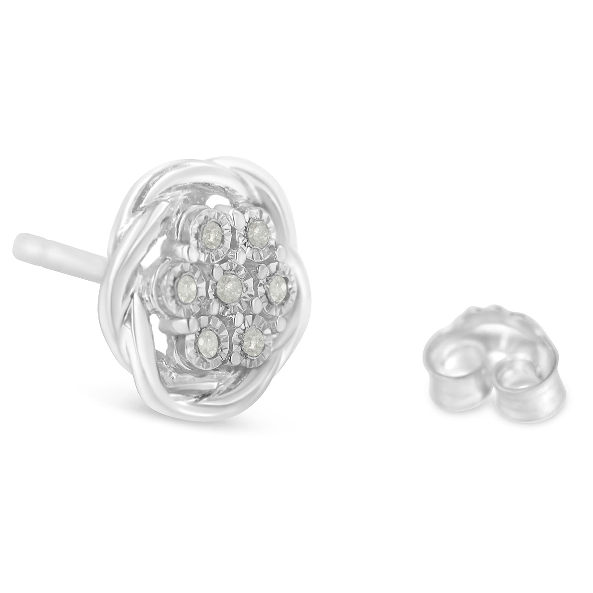 Pendientes de racimo en espiral de plata de ley con diamantes (1/6 quilates totales, color I-J, claridad I2-I3)