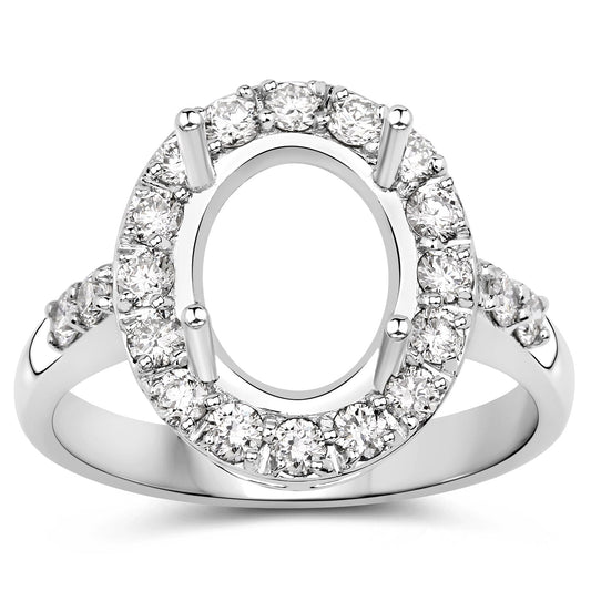 Anillo de semi-montura de oro blanco de 14 quilates con diamante blanco genuino de 0,60 quilates - soporta una gema ovalada de 10x8mm