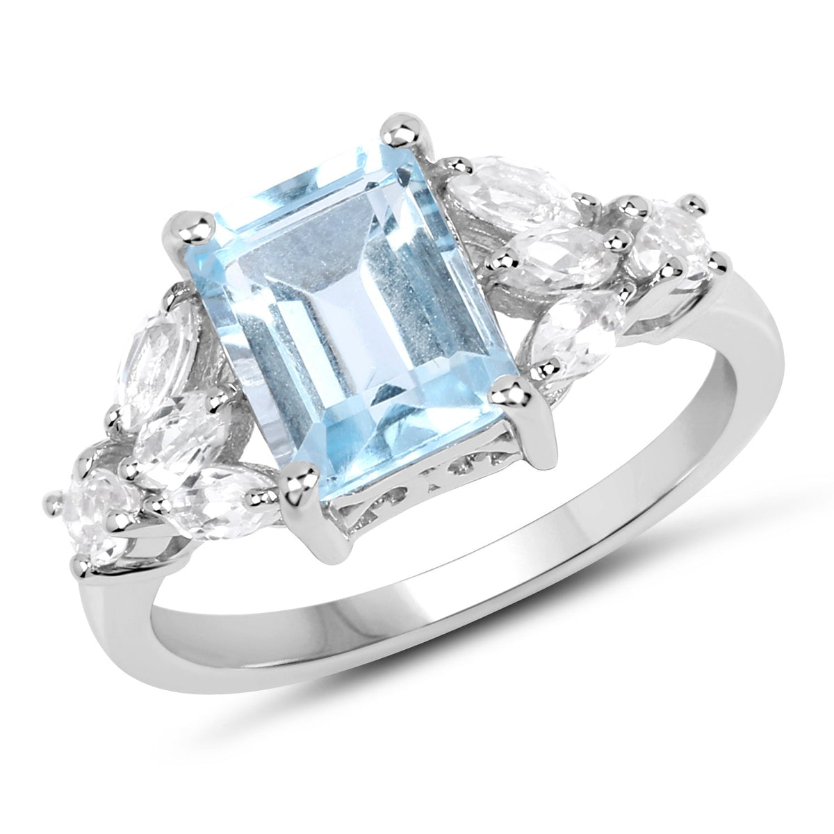 3.38 Carat Genuine Blue Topaz & White Topaz .925 Sterling Silver Ring