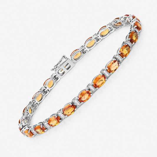 Pulsera de oro blanco de 14 quilates con zafiro naranja genuino de 16,73 quilates y diamantes blancos