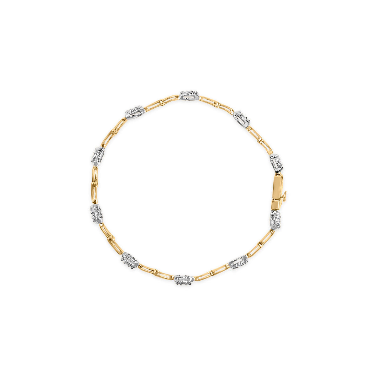 10K White and Yellow Gold 1.00 Cttw Diamond Oval Shaped Cluster Link Bracelet (I-J Color, SI2-I1 Clarity) - 7" Inches