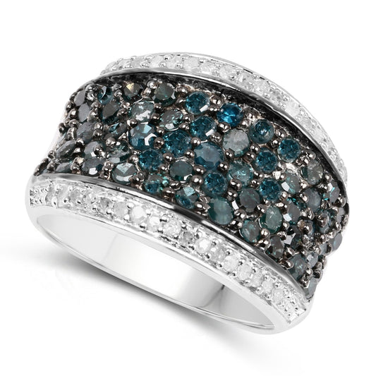 Anillo de plata de ley .925 con diamante azul auténtico de 1.38 quilates y diamante blanco