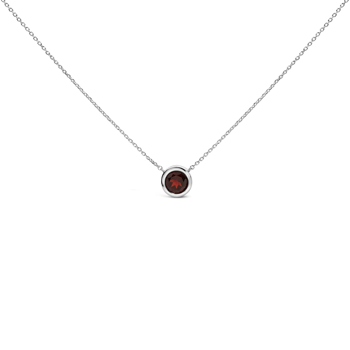 .925 Sterling Silver 7MM Bezel Set Created Purple Amethyst Pendant Necklace - 18" Inches