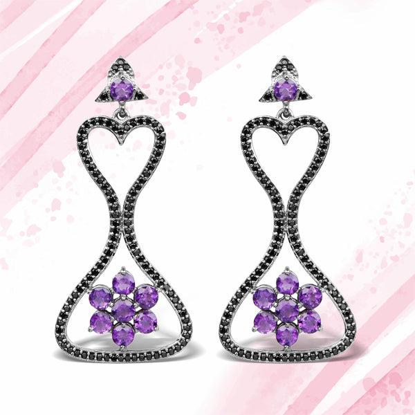 Pendientes de Plata Esterlina .925 con Amatista Genuina y Espinela Negra de 6.31 Quilates