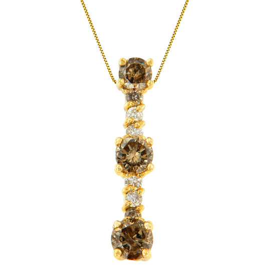 Collar con colgante de oro amarillo de 14K con diamantes redondos blancos y champaña de 1 ct. en total (I-J, I1-I2)
