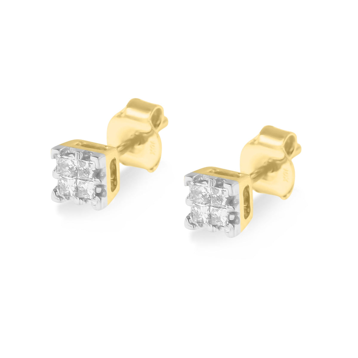 Pendientes tipo dormilona de oro amarillo de 10k con diamantes de talla princesa de 0,25 ct en total (color J-K, claridad I2-I3)