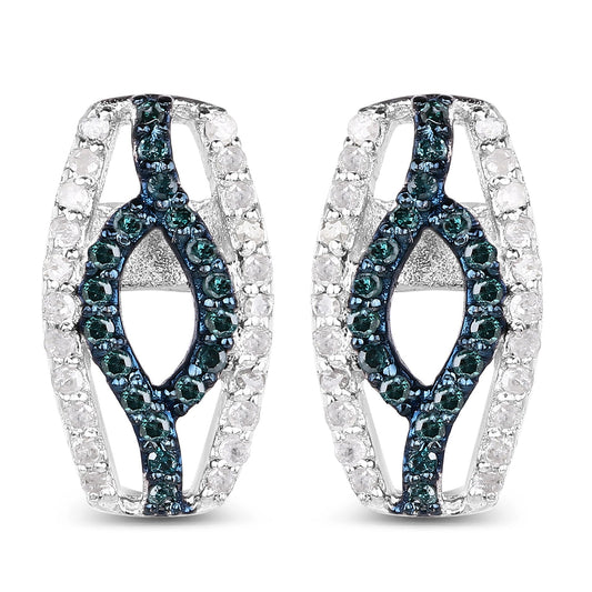 Pendientes de plata de ley .925 con diamantes azules y blancos auténticos de 0,42 quilates